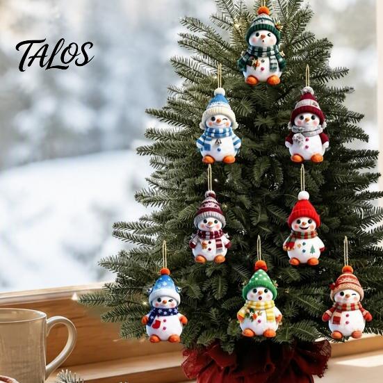 Durable Wood Pendants 16PCS Wooden Christmas Snowman Pendants, Colorful 2D Flat Hanging Ornaments, Cute Decor Knitted Hats And Scarves Figures
