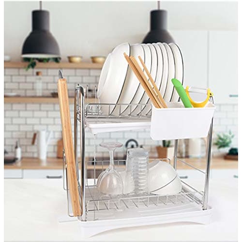 HINATA LIFE Dish Drainer, 2-Tier Stainless Steel Dish Drainer with Chopstick Holder, Cutting Board Holder, Dish Drainer Tray, Dish Drainer Basket, Dis