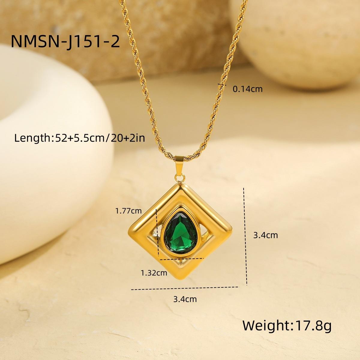 GEMCHIC Women s Luxury Emerald Zircon Diamond Square Pendant Necklace Stainless Steel Chain