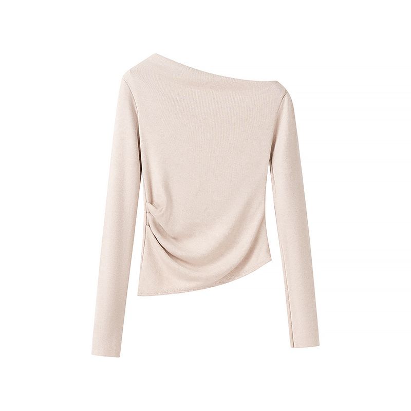 Kaslead New Arrival Women's Clothing Fashion Style Stylish Simple and Versatile Casual Knitting Oblique Shoulder Tops