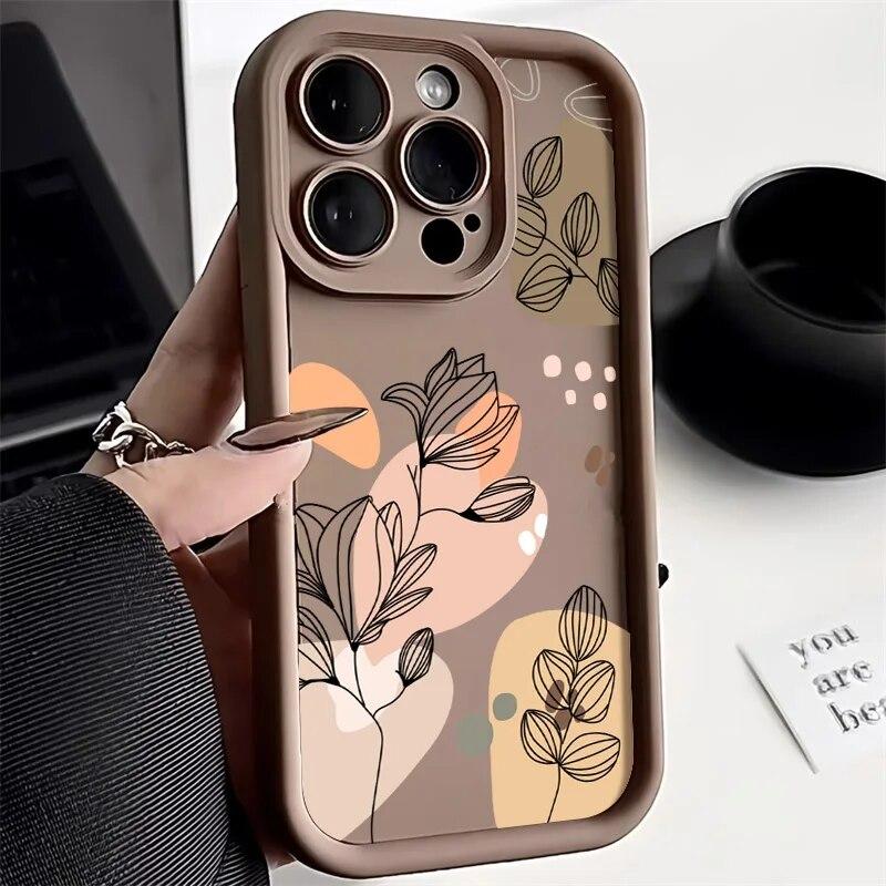 

Чехол для телефона с абстрактными растениями для iPhone 15 Pro Max, чехол для iPhone 13 14 12 11 Pro Max X XR XS 7 8 Plus SE Candy Liquid Silicone Cover For iPhone 14 Plus