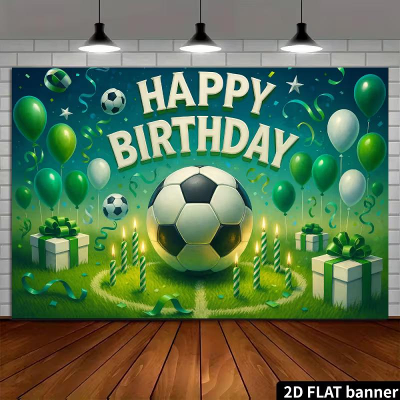 2D Fußballparty Hintergrund - Grünes & Weißes Fußballbanner für Kinder Sport Geburtstag Fotoshooting