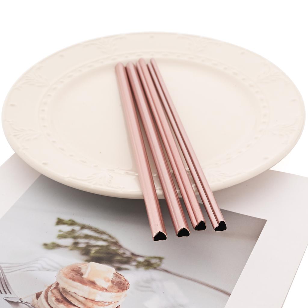 5pcs Heart-shaped Straight Drinking Straw Stainless Steel Straw Set Fruit Juice Milkshake Cocktail Tea Straws Bar Accessories