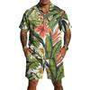 Men's Casual Printed Lightweight Breathable Shirt and Drawstring Shorts Set