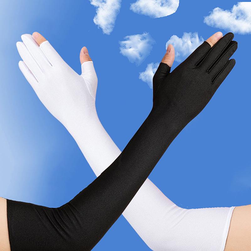 Maniche in Seta Ghiaccio Donna Estate Protezione Solare Uomo Pesca Ciclismo Traspirante Guanti a Due Dita Antiscivolo Scaldamani Manicotto da Guida