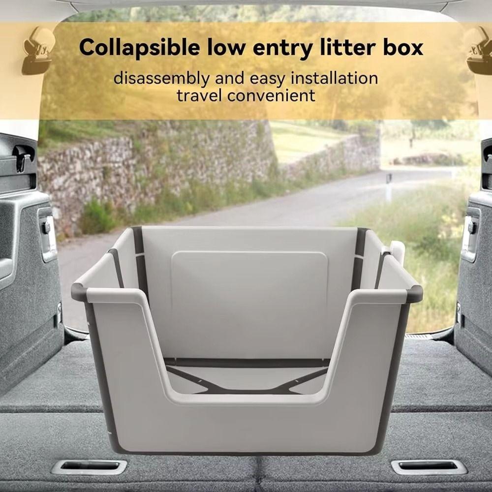 High Sides Collapsible Travel Cat Toilet Splashproof Semi-Closed Litter Box with Scoop  Home