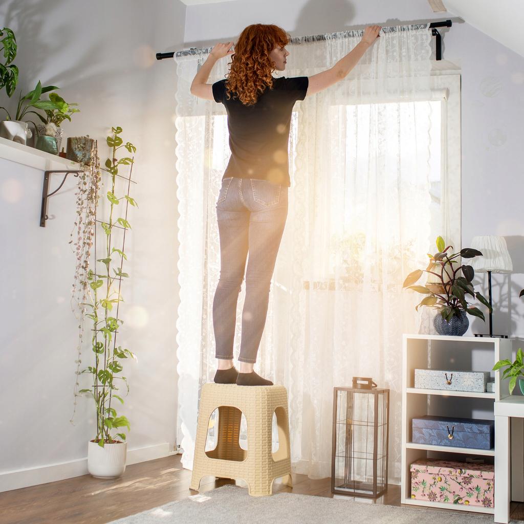 KADAX Taboret Stołek Kuchenny Rattan Beżowy 2szt