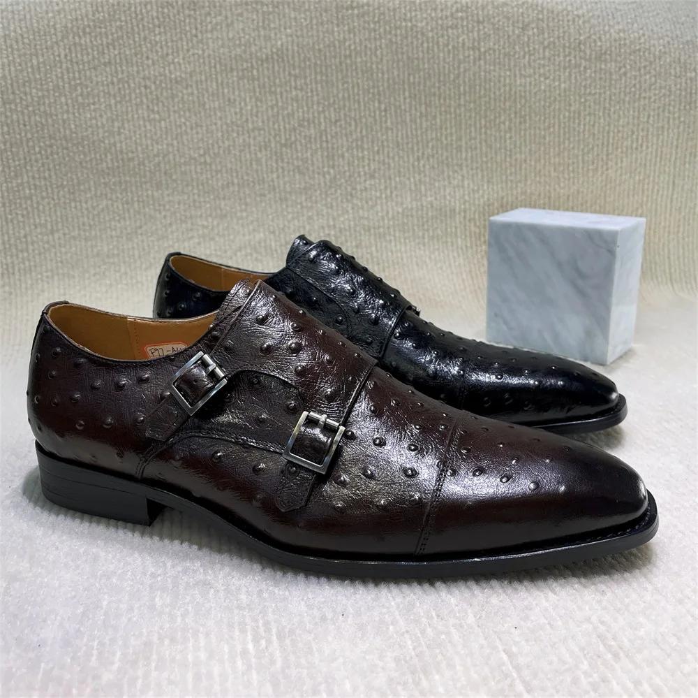 Fashion Men's Pointed Python Pattern Genuine Leather Monk Shoes Double Buckle Formal Shoes for Business Office And Banquet