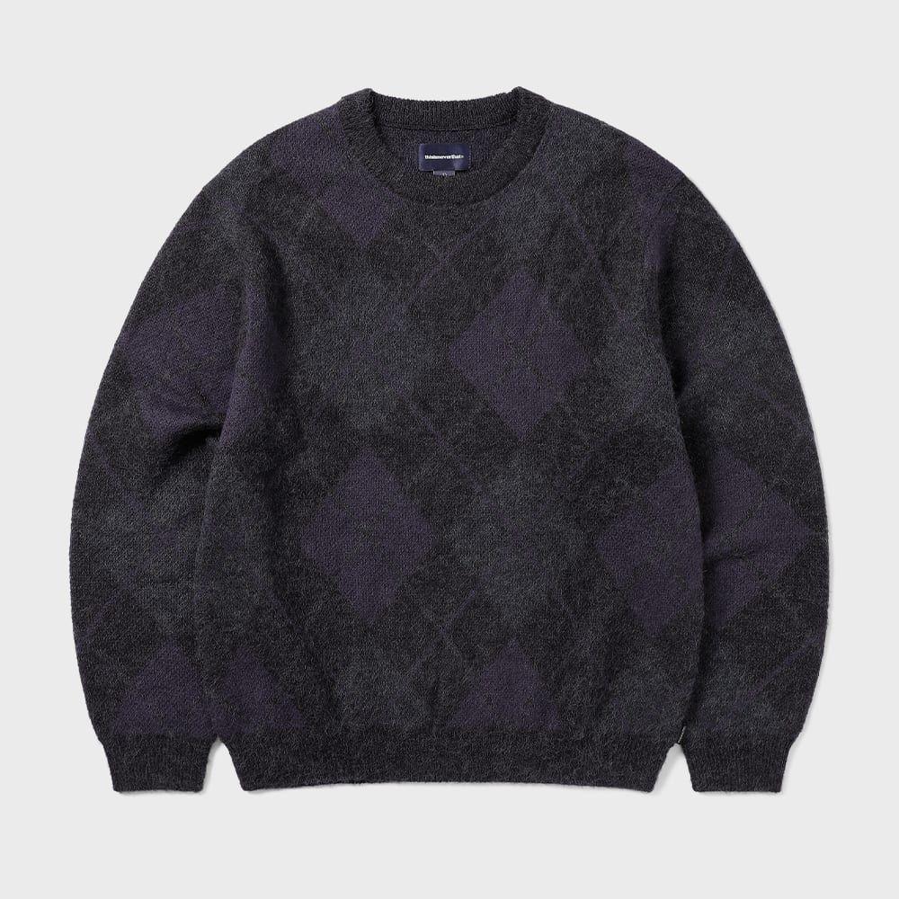 ThIs Is Never That Mohair Argyle Knit Sweater Dark Purple S
