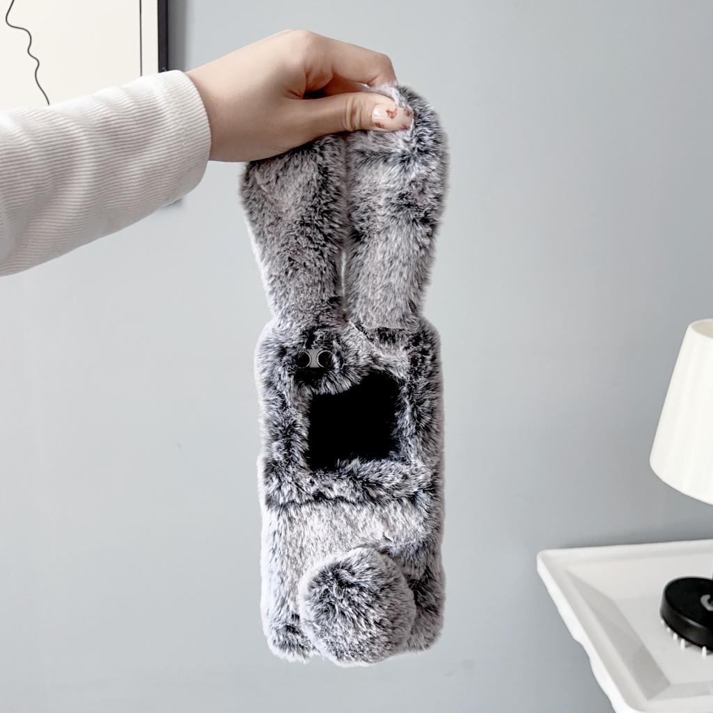 Phone Cases Samsung,Fluffy Furry Phone Case with Bunny Ears | Winter Plush Cover for Foldable Phones
