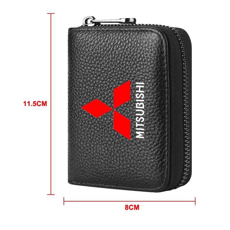 Genuine Leather Car Driver's License, ID Card, Bank Card Wallet For Mitsubishi Lancer 9 Ex Evo ASX L200 Colt Pajero Sport