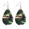 Army Green Camouflage Pu Leather Earrings Water Drop Shape Double-Sided Printing For