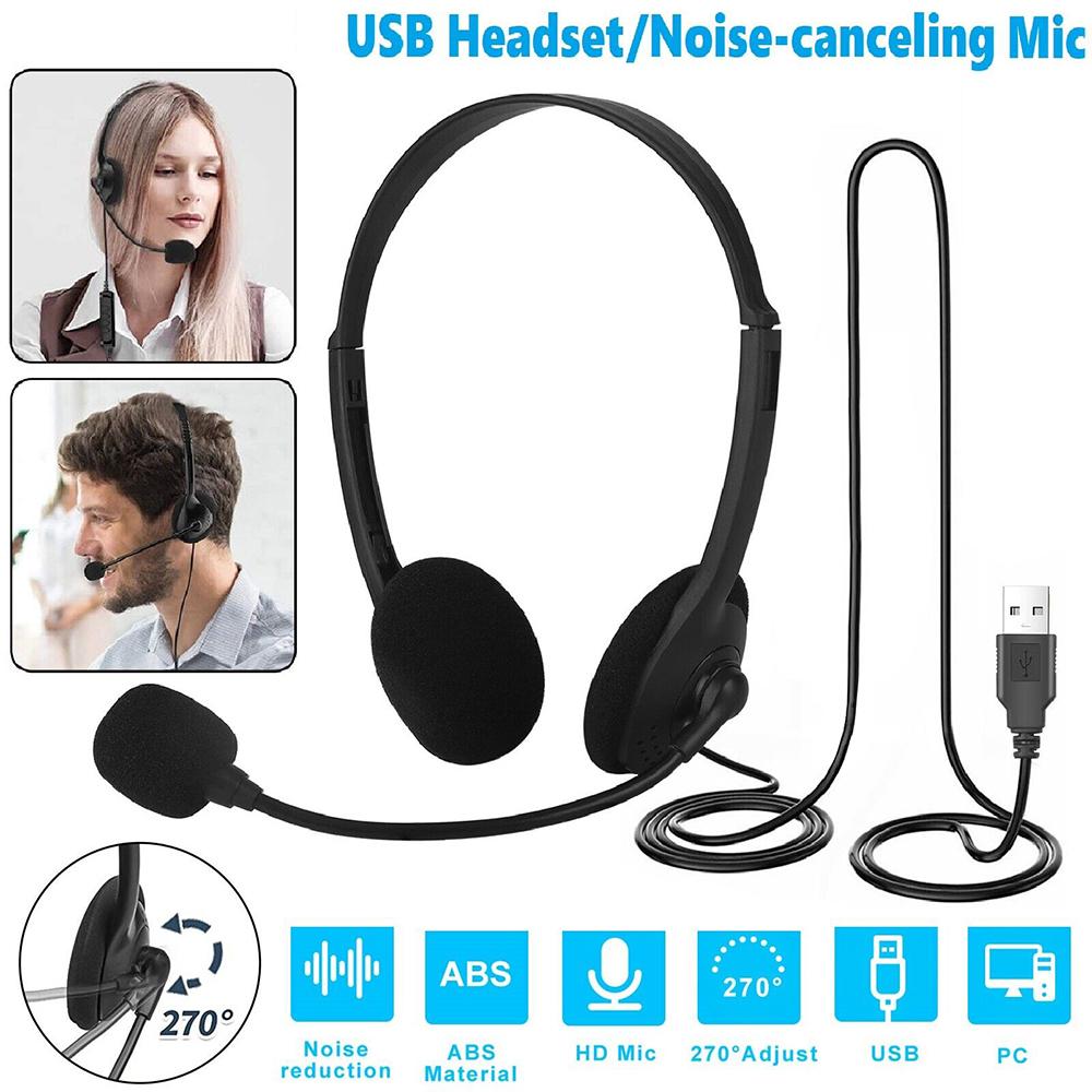 Gaming Headset USB Wired Headphone Earpiece with Microphone Noise Cancelling Stereo Earphones for PC Laptop Computer Call Center