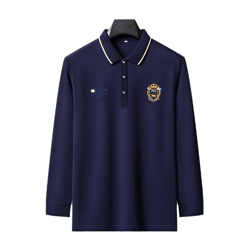 Tricou cu mânecă lungă pentru bărbați, tricou polo cu guler brodat de înaltă calitate, top casual de afaceri mediu