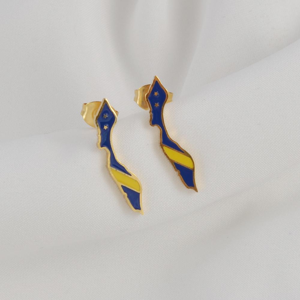 Anniyo 2CM Curacao Map Flag Stud Earrings for Women Girls Stainless Steel Jewelry @365821