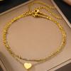 18K Stainless Steel Korean Double-Layered Heart Beaded Anklet for Women - Simple, Versatile, and Fashionable Foot Jewelry