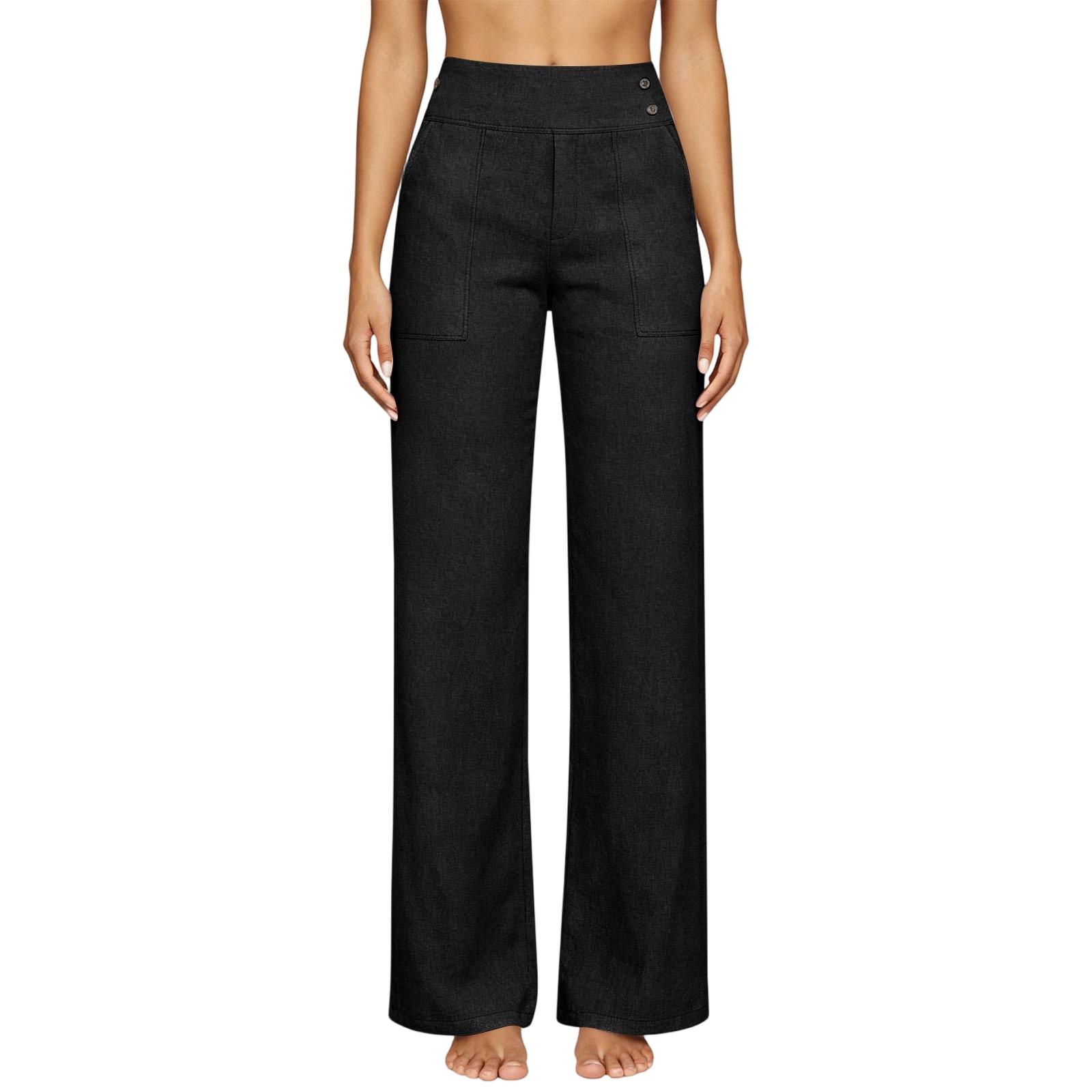 

Women’s Casual Drawstring High Waist Wide Leg Pants Relaxed Fit Trousers with Pocket Details for Everyday Wear L чорний