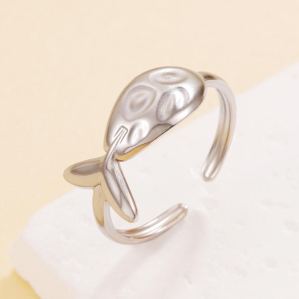 Women's Ocean Resort Style Small Fish Open Ring - Retro Baroque Stainless Steel Jewelry