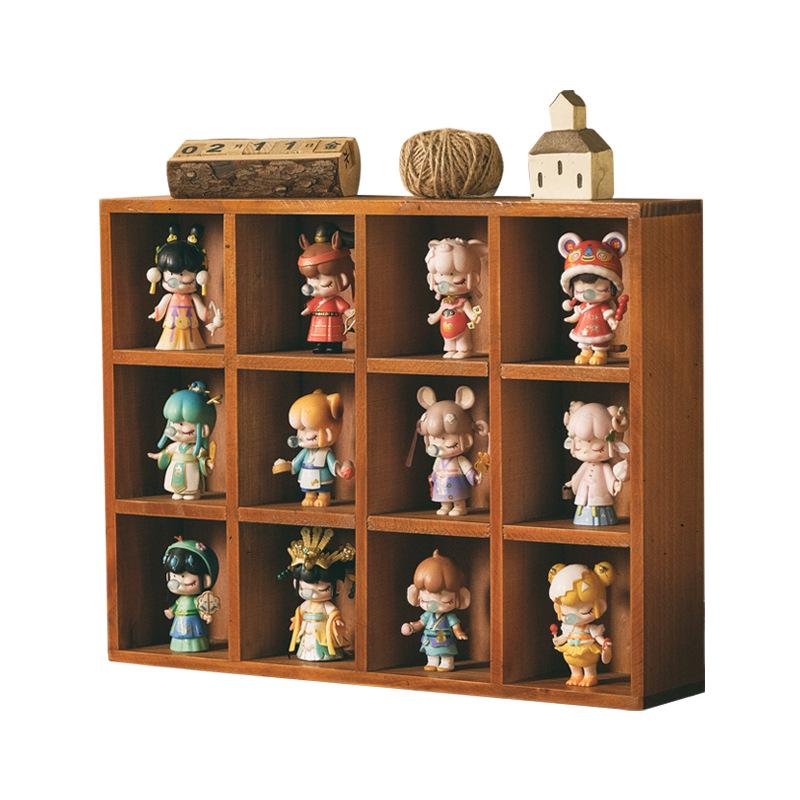 Retro Wooden Wall-Mounted Display Cabinet with Twelve Grids