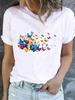(Asian Size) Women Fashion Printed Casual T Shirt Tee Top Lady Female Butterfly Sweet 90s  Graphic Short Sleeve T-shirts Clothing