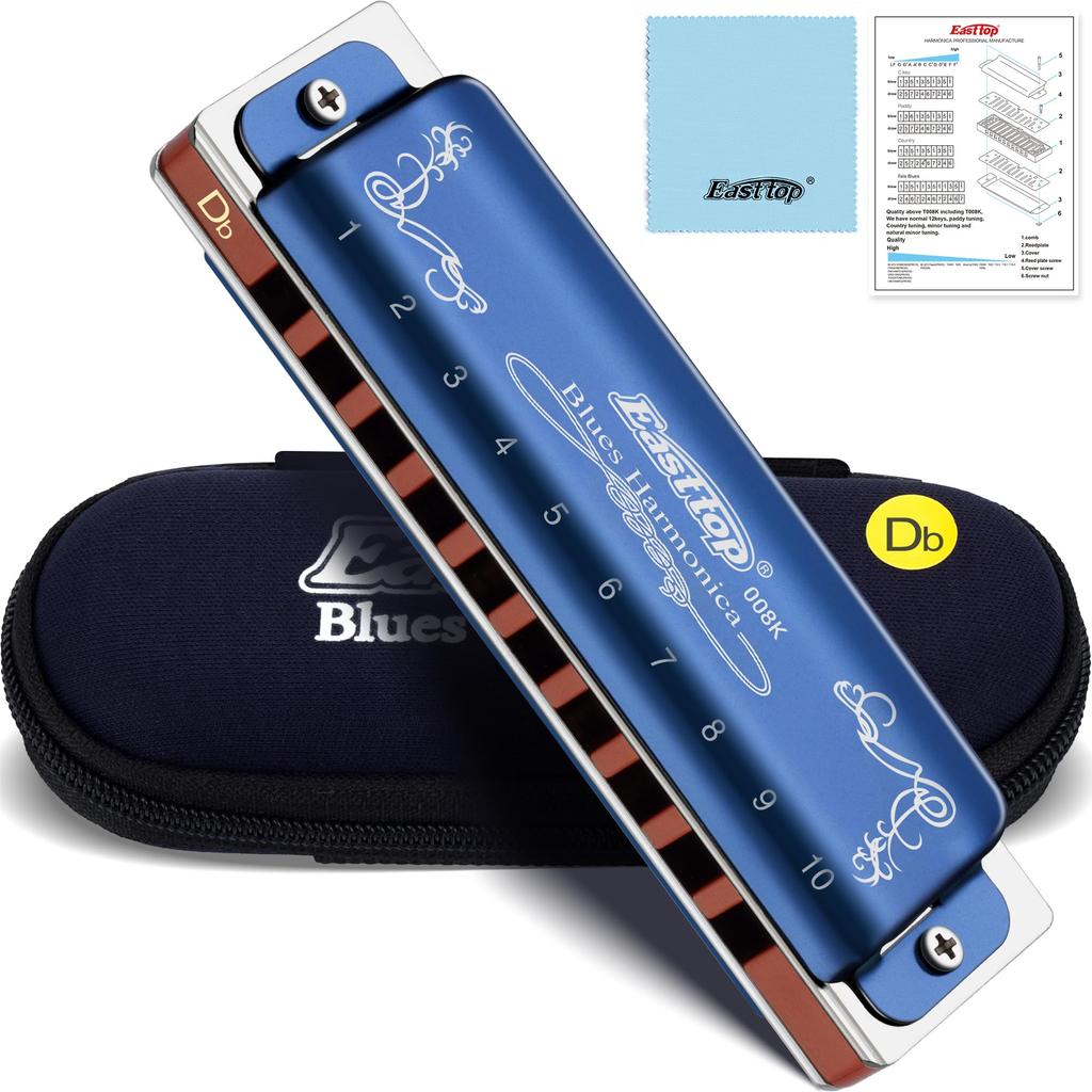 East Top Blues Db 20 Brass Canvas and Cleaning for and Diatonic Harmonica Harmonica, 10-Hole, Key, Tones, Cover, Case, Cloth, Beginners,