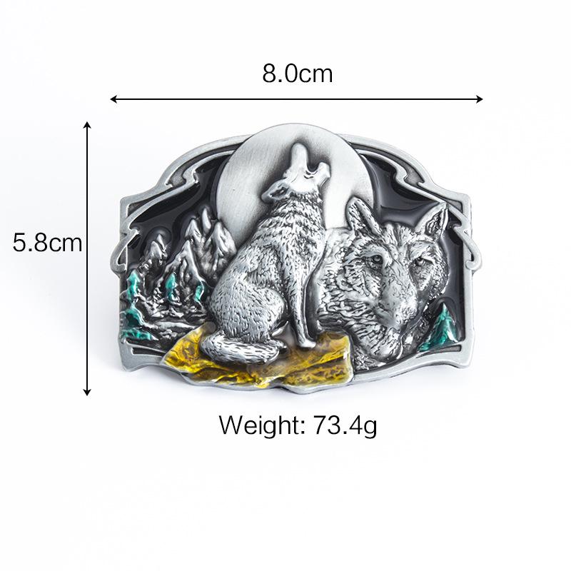 Moonlit Wolf Retro Leather Cowboy Belt Buckle