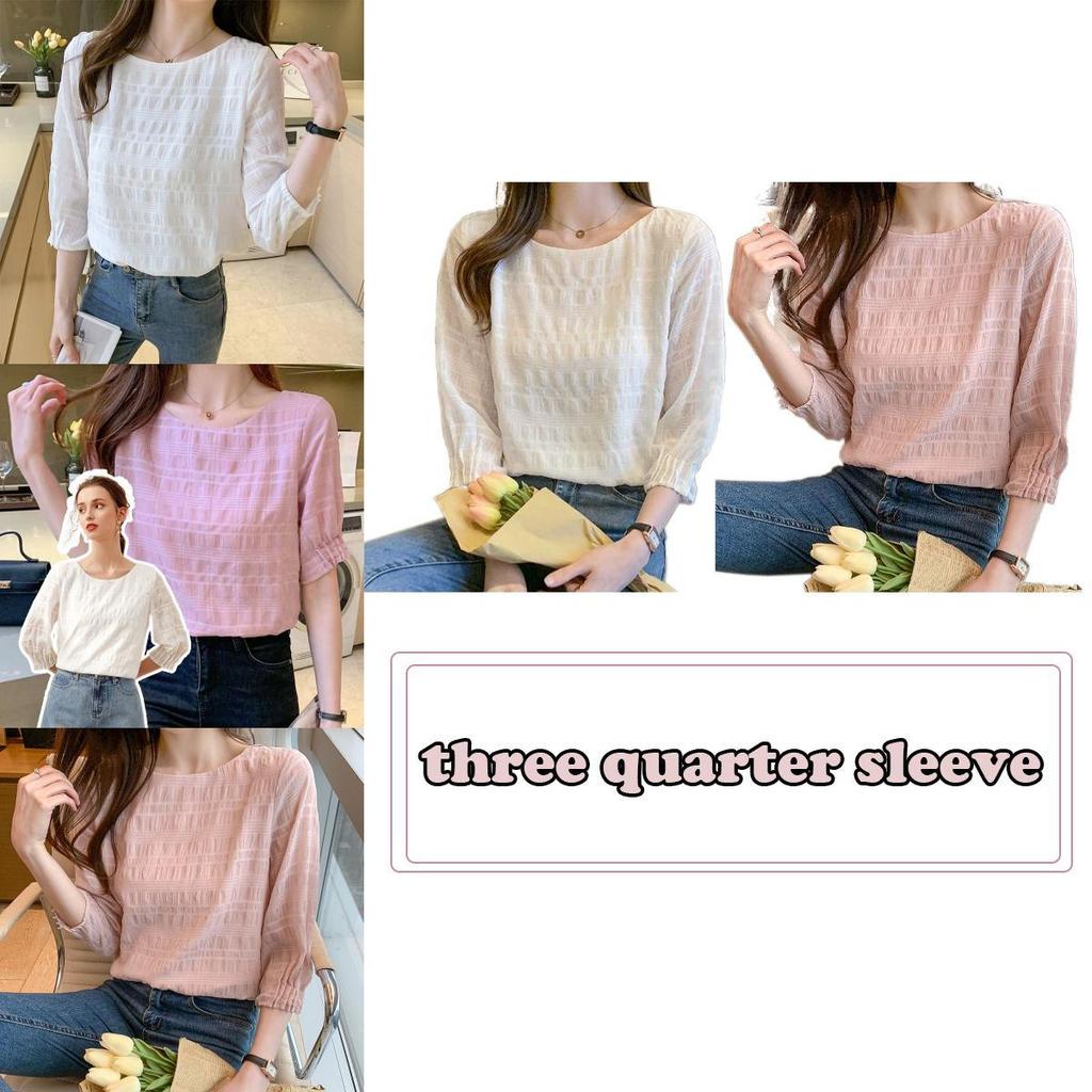 Elegant Korean Style Spring And Summer Blouse With Seven-part Sleeves For Versatile Wear