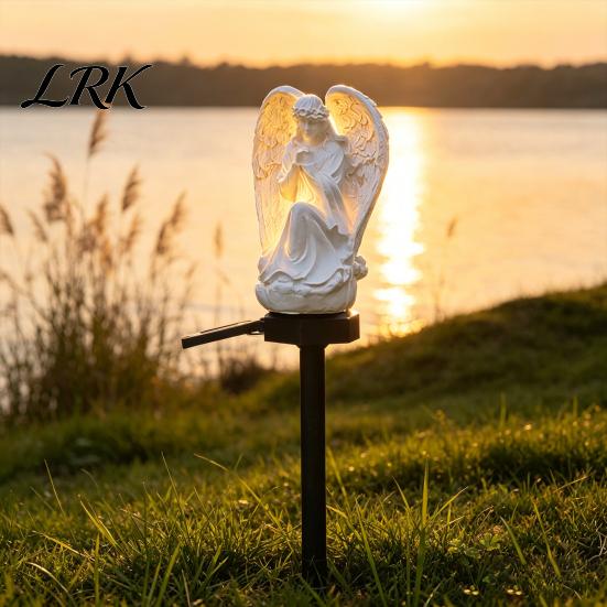 Outdoor Garden Art Statue Solar Angel Light, Waterproof Pathway Retro Lighted Praying Villa Backyard Lighting with Stake for Patio Lawn Walkway