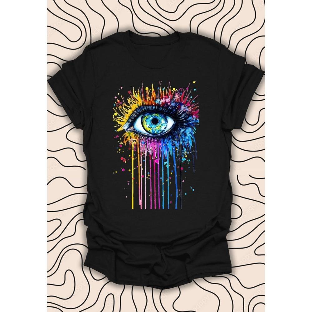 Dripping Eye TShirt Vibrant Graphic Tee Unique Artistic Design Unisex Men Women Shirt Creative Design Fashion Hip Hop Streetwear