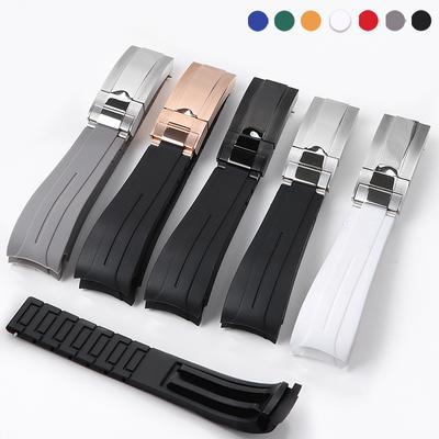 20mm Rubber Watch Strap for Rolex for Water Ghost Curved End Waterproof Wrist Band Metal Folding Buckle Diver Silicone Bracelet