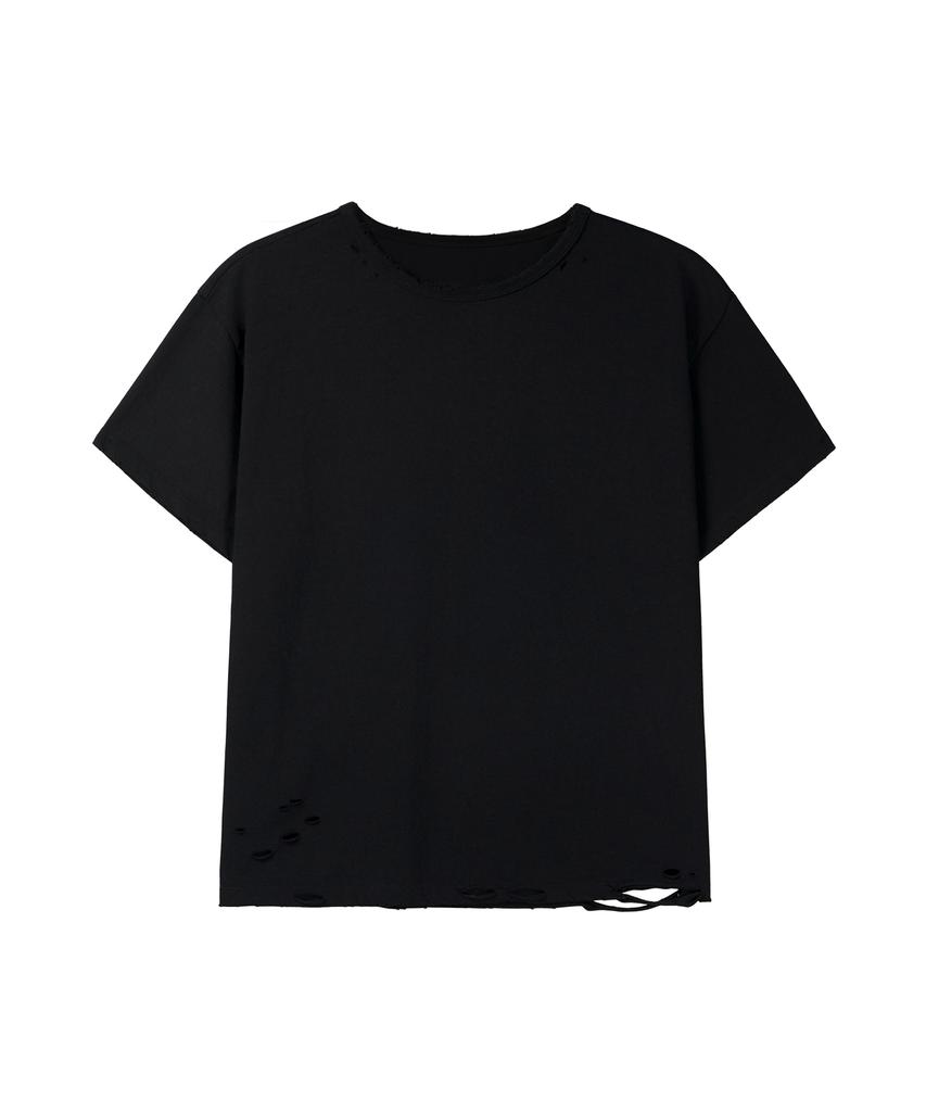 KODEOBEULTEIJI Damaged Crop Short Sleeve T-Shirt - Black