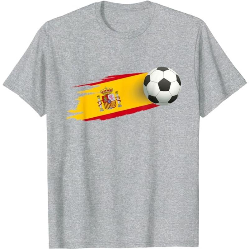 Spain Soccer Ball Spain Flag Jersey - Spanish Football Fan T-Shirt Spanish Flag Red España Graphic Tee Top Espana Support Outfit