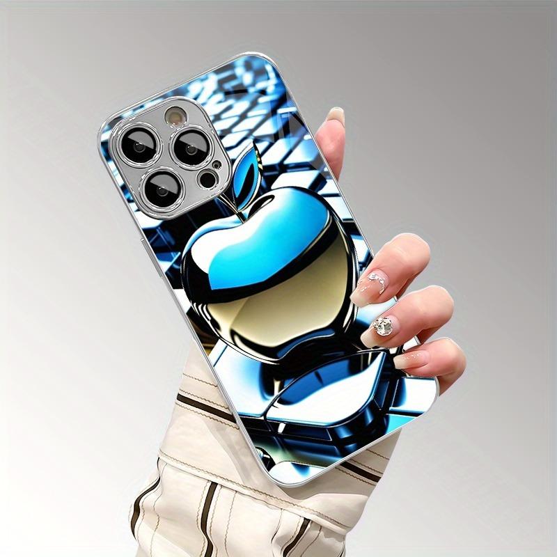 Luxury Gradient Texture For Apple Print Glass Electroplated Silver Phone Case For Samsung Galaxy S25 S24 S23 Ultra Plus FE Cover