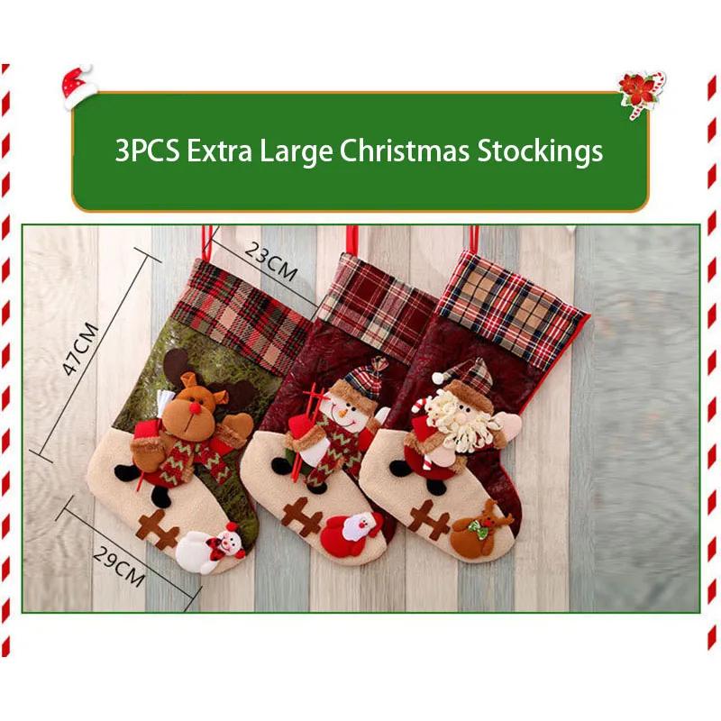 3/4Pcs Christmas Stockings Santa Snowman Hanging Xmas Tree Socks Ornaments Christmas Decor For Home New Year Candy Navidad Gift
