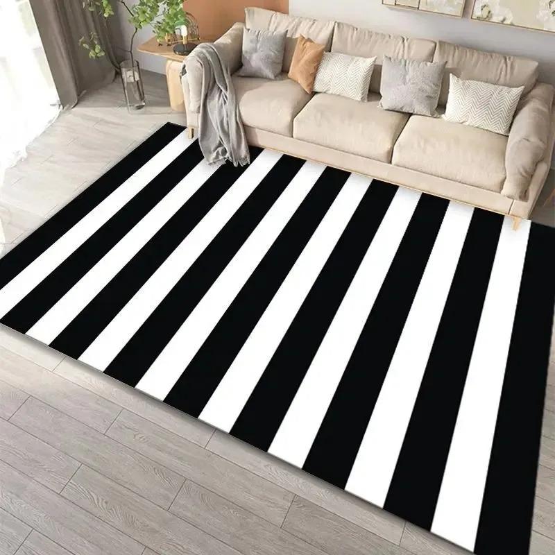 

Black White Geometric Rug , Striped Checkered Carpet Soft Non-Slip Doormat , Modern Artistic Floor Mat for Living Room Bedroom 40x60cm