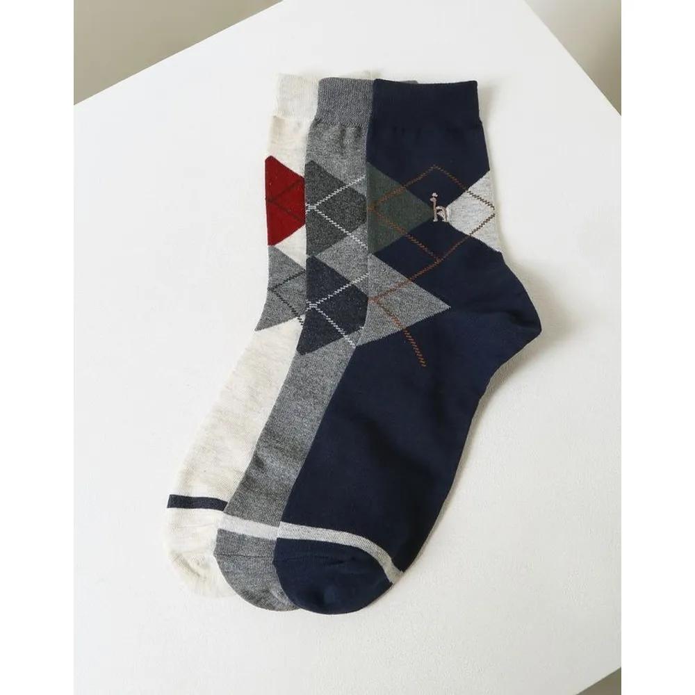 [26FW] White Check Cotton Blend Long Socks 3-Piece Set HISS6F527WT