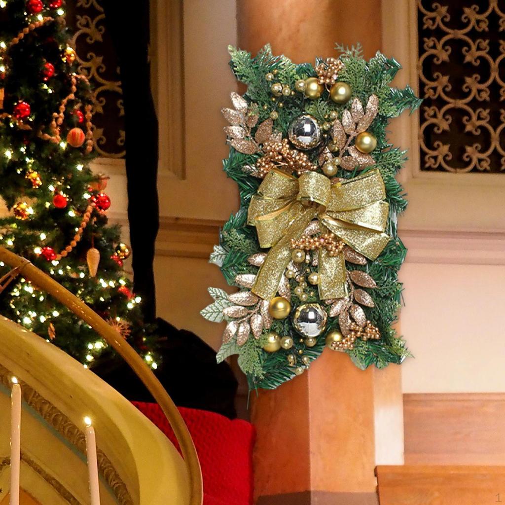 Artificial Christmas Stair Swag Wreath Decoration Door Gift Bow Indoor