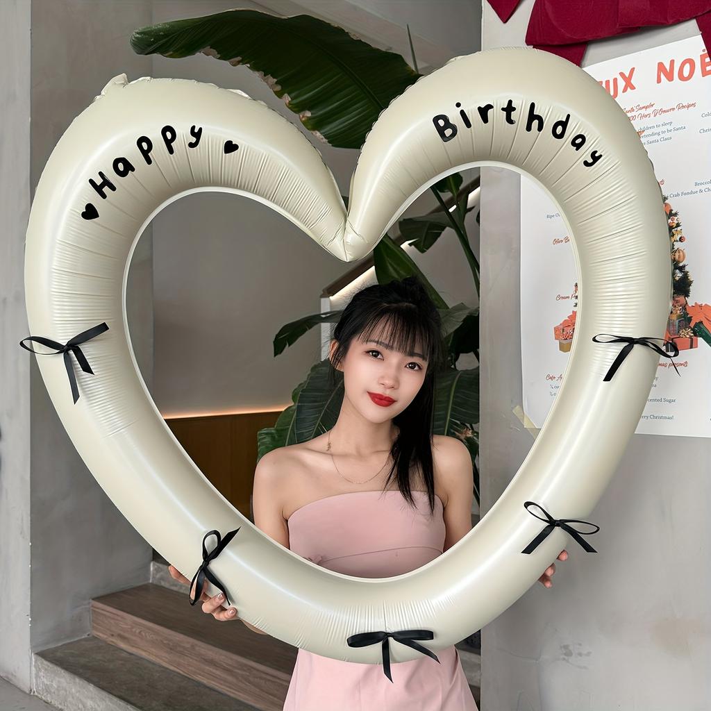 1set 40-Inch Bow Happy Birthday Hollow Heart Aluminum Film Balloon Set Birthday Party Decoration Photo Props