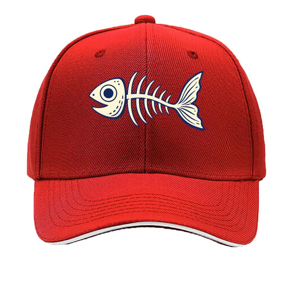 Playful Minimal Fish Skeleton Outlin Sandwich Baseball Cap Sun Cap Outdoor Workouts Hat