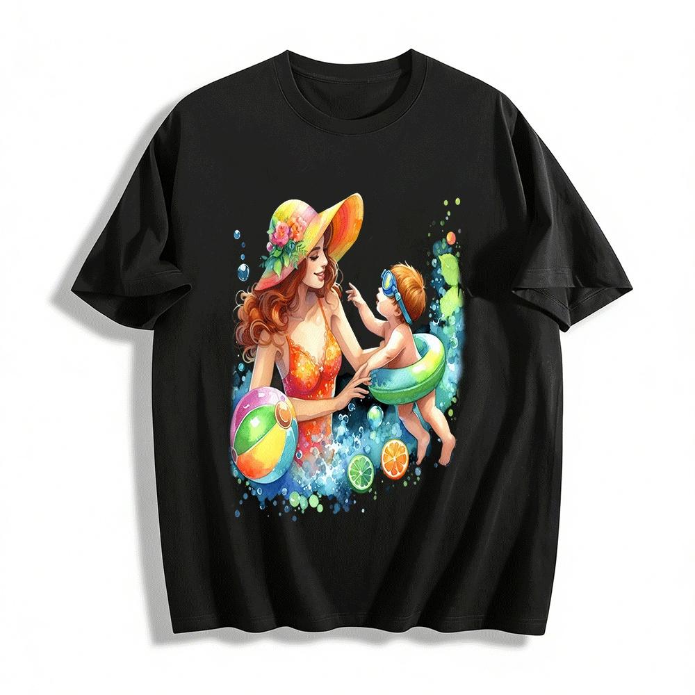 Mom And Baby Beach Fun Print Vacation Casual Top Pure cotton T-shirt XXS