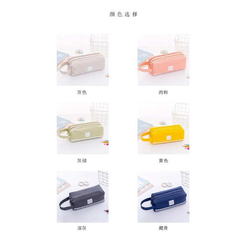 Large Capacity Double Layer Double Zipper Simple Korean Style Oxford Cloth Portable Pencil Case Stationery Bag