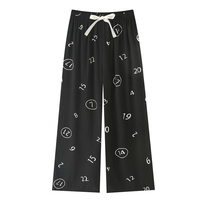 Women's Sleepy Pants Summer Printed Loose Wide Leg Pants Mom Cotton Home Casual Pants