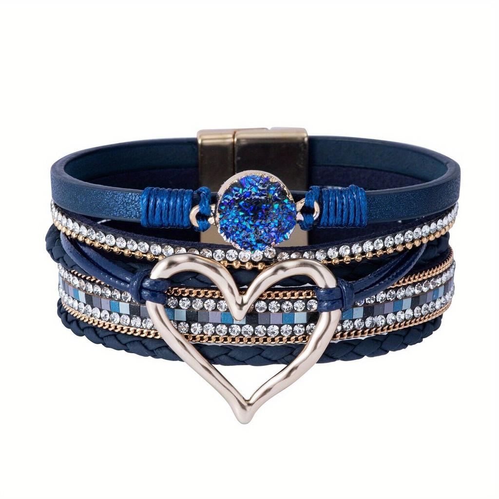 Boheemse Multilayer PU Lederen Bangle Handgemaakte Gevlochten Armband Gouden Grote Liefde