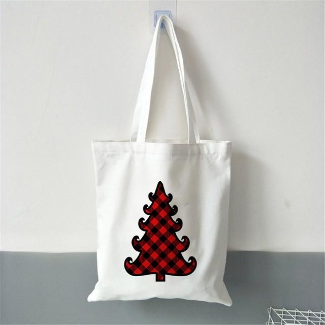 Merry Christmas Women Canvas Shopping Bag Gift Christmas Tree Shopper Bag Handbag Eco Tote Bag Fashion Female Shoulder Bag