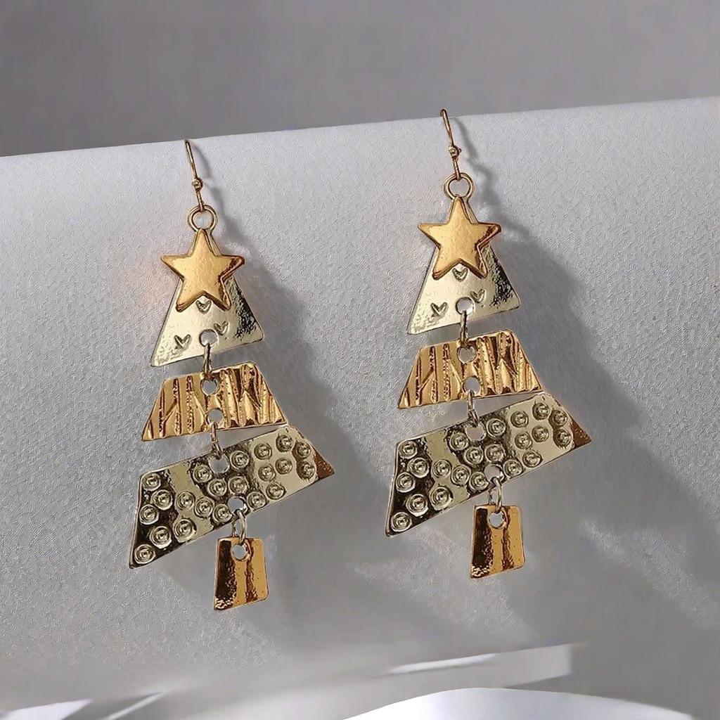 Metal Christmas Tree Long Earrings Party Carnival Earrings Exaggerated Ear Ornament