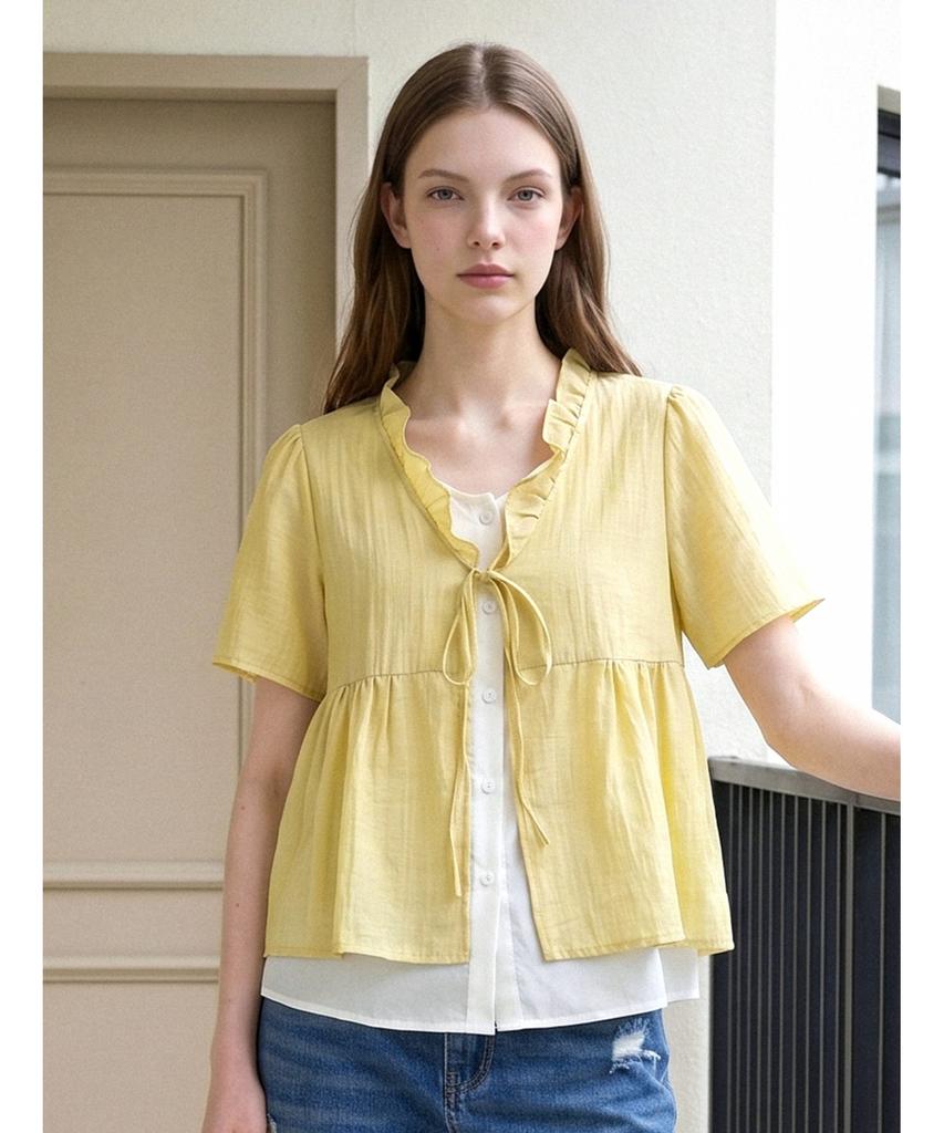 Poebeo21 Ribbon Layered Short Sleeve Blouse (Ftdbbl054)