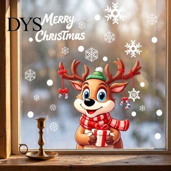 Removable Winter Stickers for Kids Christmas Window Stickers, Static PVC Decals with Santa Claus Reindeer Snowman Cheerful Seasonal Glass Patterns,