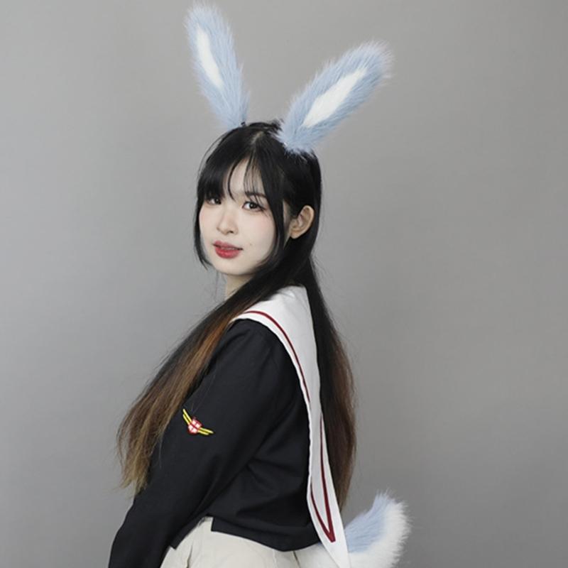 Soft Rabbits Tail Lovely Rabbits Ears Headband Plush Animal Tail Decorations Rabbits Ears Headwear for Halloween Party