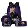 Wednesday Backpack Lunch Bag Pen Case Set With Geometric Pattern For Daily Use