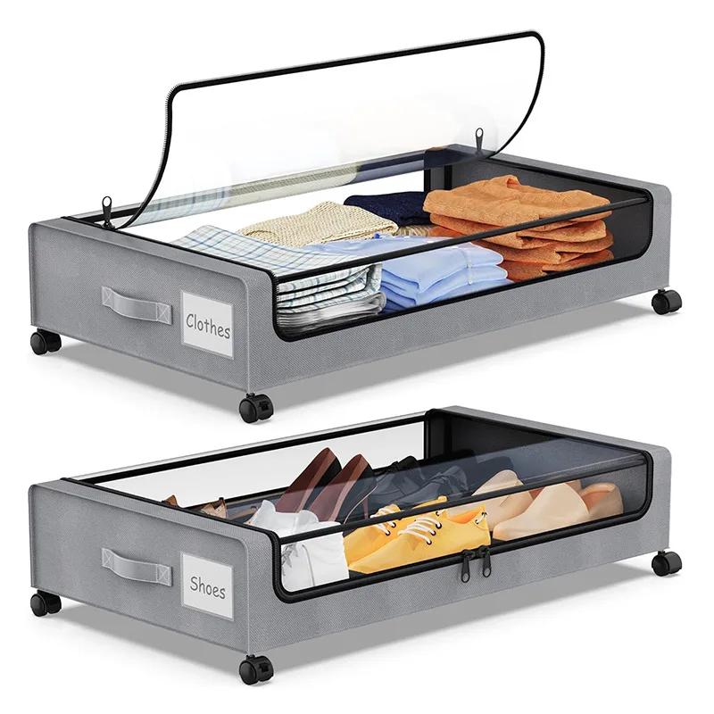 Under Bed Storage with Lockable Wheels Visible Window Under Bed Metal Drawers Large capacity Zipper Closure Home Organization